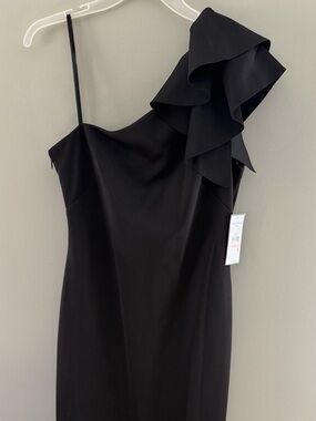 Elegant One-Shoulder Black Ruffle Long Gown Size 10